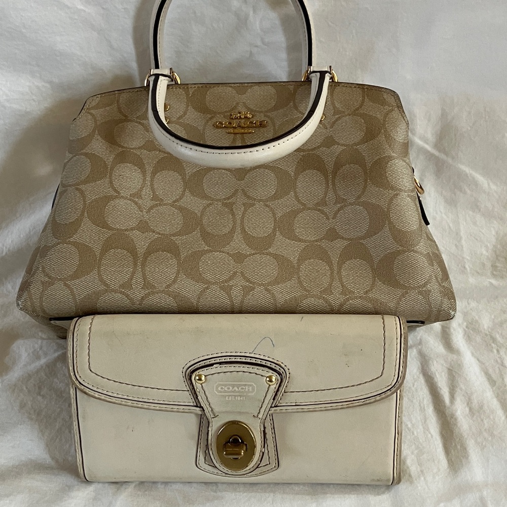 Coach Beige Signature Shoulder Bag and wallet